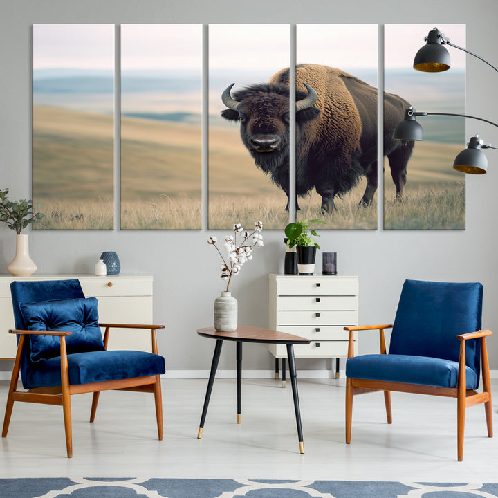 Bison Wall Art Wall Art Canvas Print, Buffalo Canvas Print Print, Framed American Bison Decor Art Print, Large Frontier Style Printing Perfect