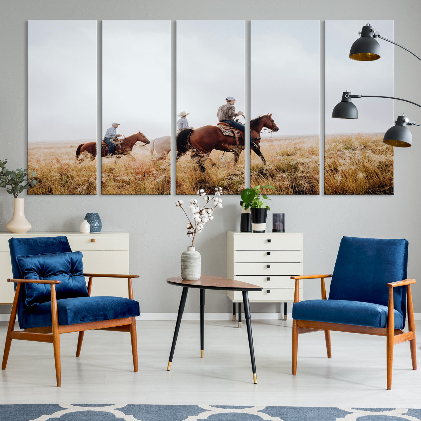 94723307-MGV-CV-36X24-Western Cowboys Wall Art Canvas Print, Framed Rustic Prairie Art Picture Print, Horseback Riding Print Canvas, Perfect Rustic Western Decor