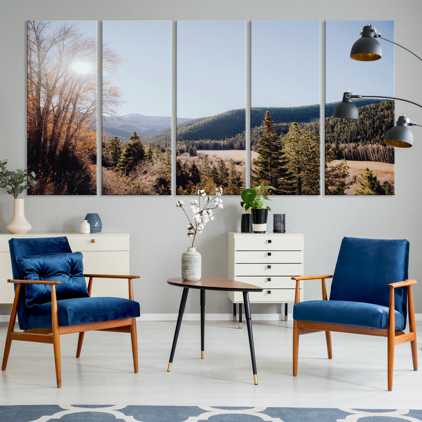 52941305-MGV-CV-36X24-Rustic Landscape Wall Art Canvas Print, Framed Serene Valley Art Picture Print, Pine Tree Horizon Perfect Rustic Cabin Decor Artwork