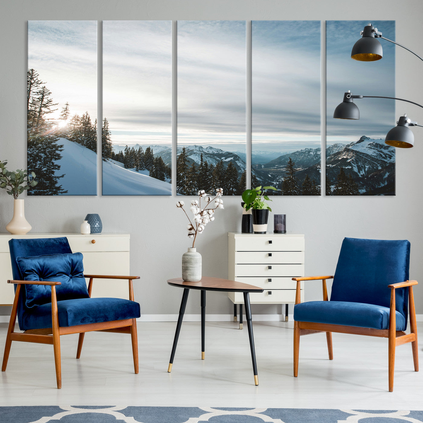 55564749-MGV-CV-36X24-Snowy Mountains Wall Art Canvas Print, Framed Alpine Landscape Art Picture Print, Frosty Peaks Perfect Nordic Minimalist Decor Artwork