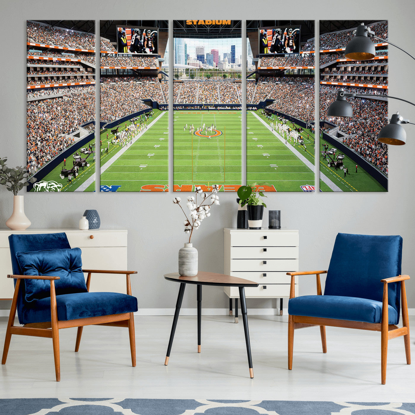76935553-MGV-CV-36X24-Chicago Bears Soldiers Field Wall Art Canvas Print – Framed Football Stadium Artwork for Sports Fans, Soldier Field Skyline Canvas Decor for Game Room or Man Cave