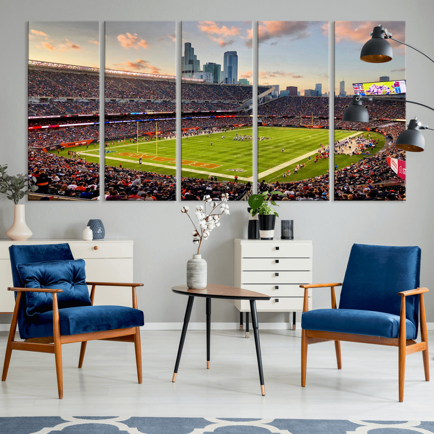 55377093-MGV-CV-36X24-Chicago Bears Soldiers Field Wall Art Canvas Print – Framed Football Stadium Artwork for Sports Fans, Soldier Field Skyline Canvas Decor for Game Room or Man Cave