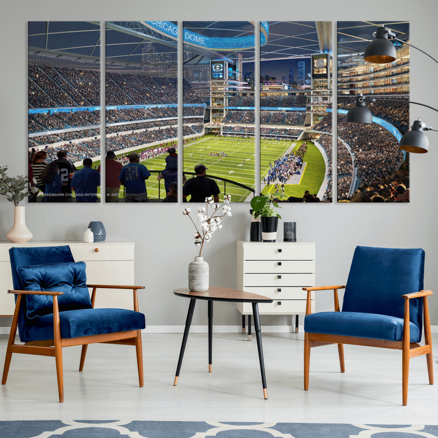 41816511-MGV-CV-36X24-Chicago Bears Soldiers Field Wall Art Canvas Print – Framed Football Stadium Artwork for Sports Fans, Soldier Field Skyline Canvas Decor for Game Room or Man Cave