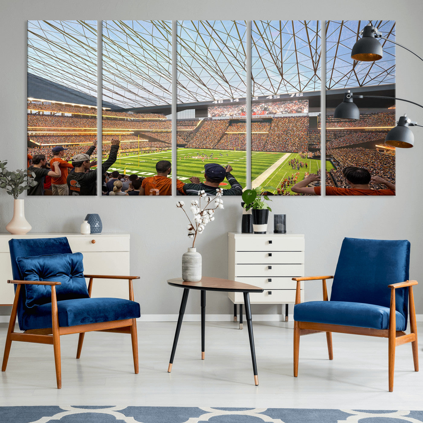 81960112-MGV-CV-36X24-Cleveland Browns Stadium Wall Art Canvas Print – Framed Football Artwork Featuring Cleveland Skyline and Browns Stadium, Perfect for Man Cave or Game Room Decor