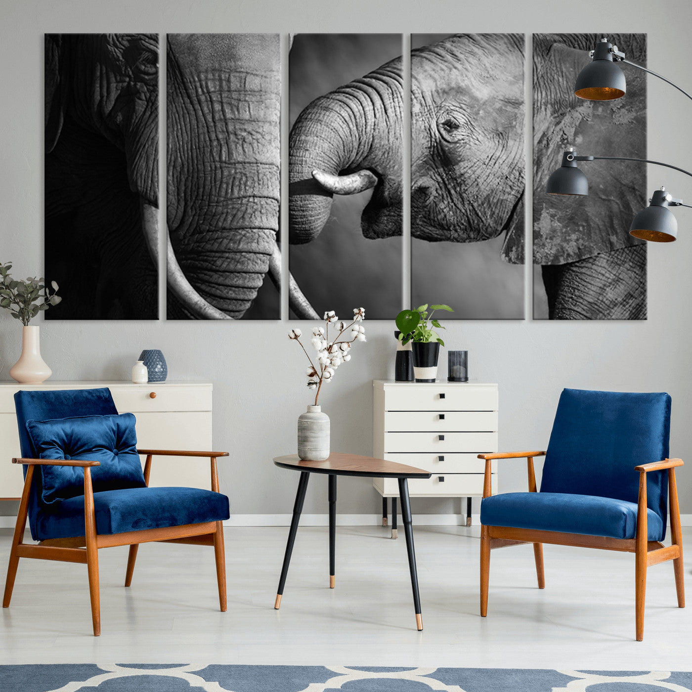 42691-MGV-CV-36X24-Elephant Family Wall Art Canvas, Framed Elephant Family Canvas Print
