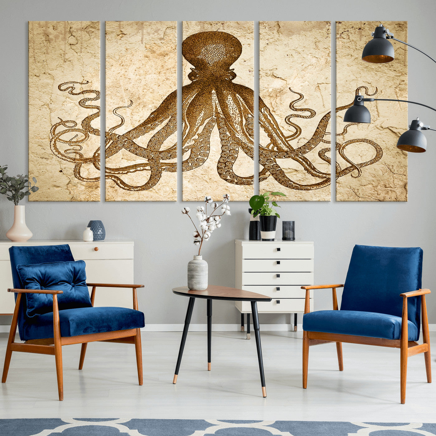 96154-MGV-CV-36X24-Sepia Octopus Wall Art Abstract Animal Canvas Print