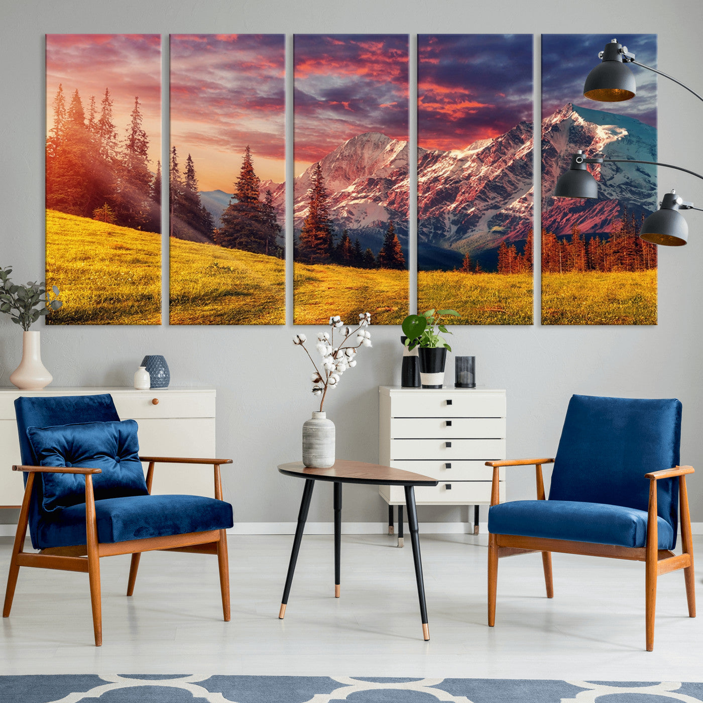 48448-MGV-CV-36X24-Mountain and Daylight Red Sunset Wall Art Canvas Print