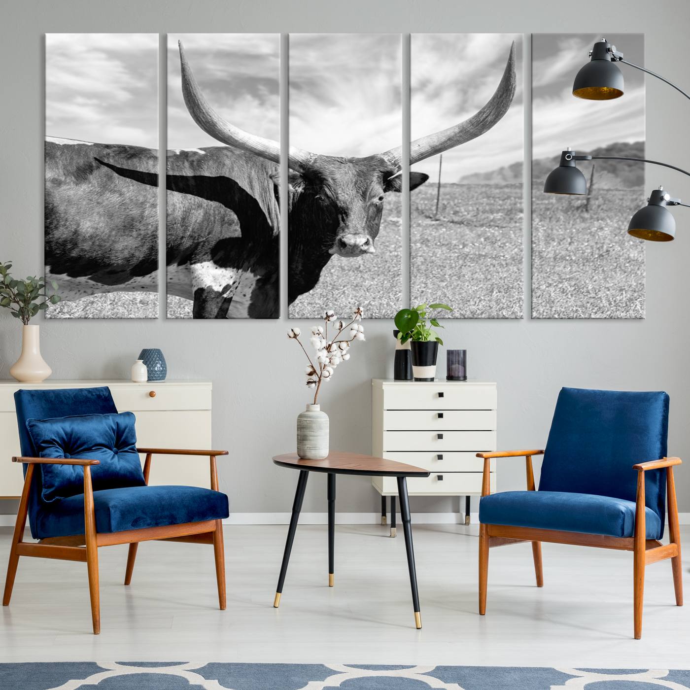 30017-MGV-CV-80X40-5P-Cattle Wall Art Longhorn Cow Canvas Print