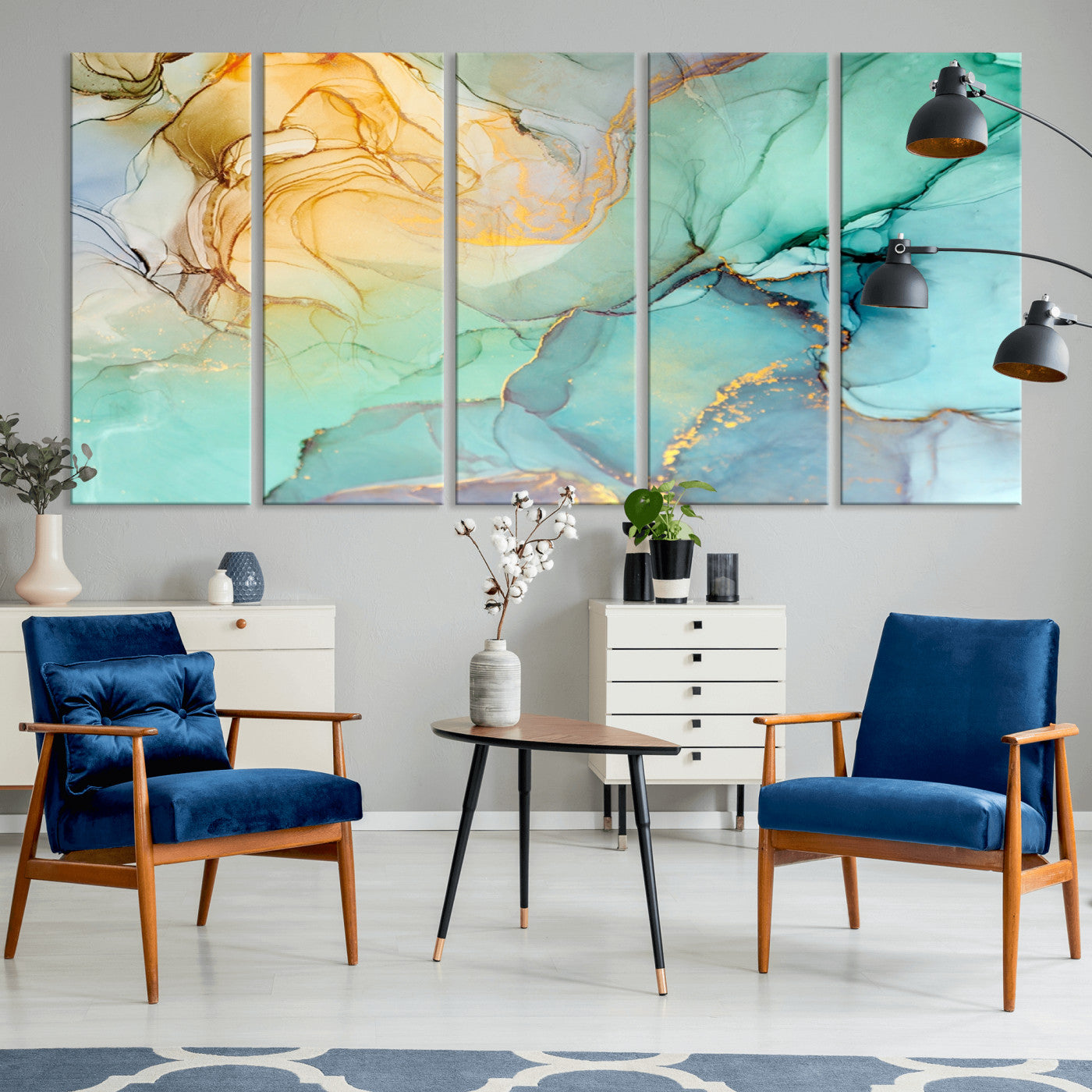 47242-MGV-CV-36X24-Green Marble Fluid Effect Wall Art Abstract Canvas Wall Art Print