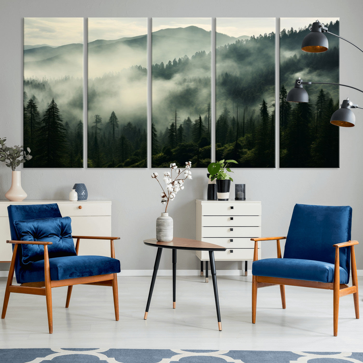 25295-MGV-CV-36X24-Captivating Misty Forest Wall Art Premium Canvas Print a Foggy and Serene Atmosphere