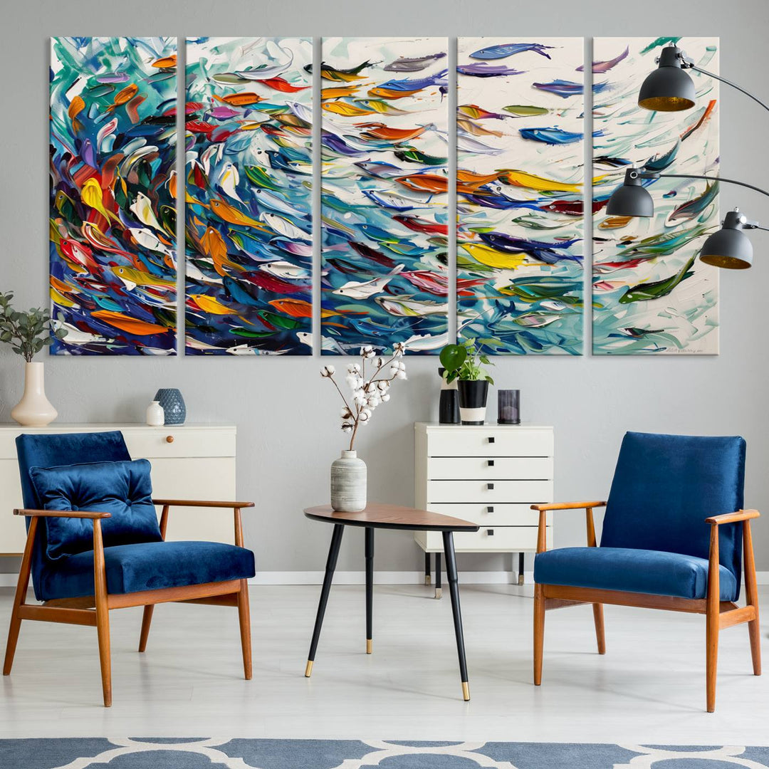 Modern Abstract Fish Shoal Wall Art Canvas Print.