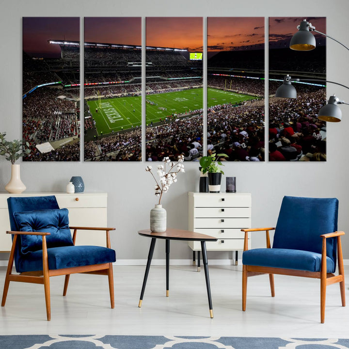 Canvas print of the Texas A&M University Aggies football team at Kyle Field Stadium.