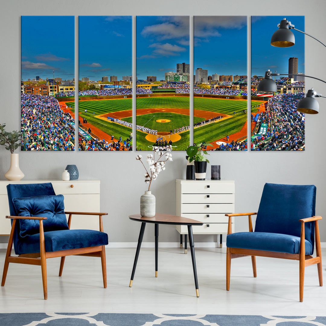 Wrigley Field Chicago Cubs Panoramic 3-Piece Canvas Wall Art - Iconic Baseball Stadium Print for Sports Lovers - Ready to Hang