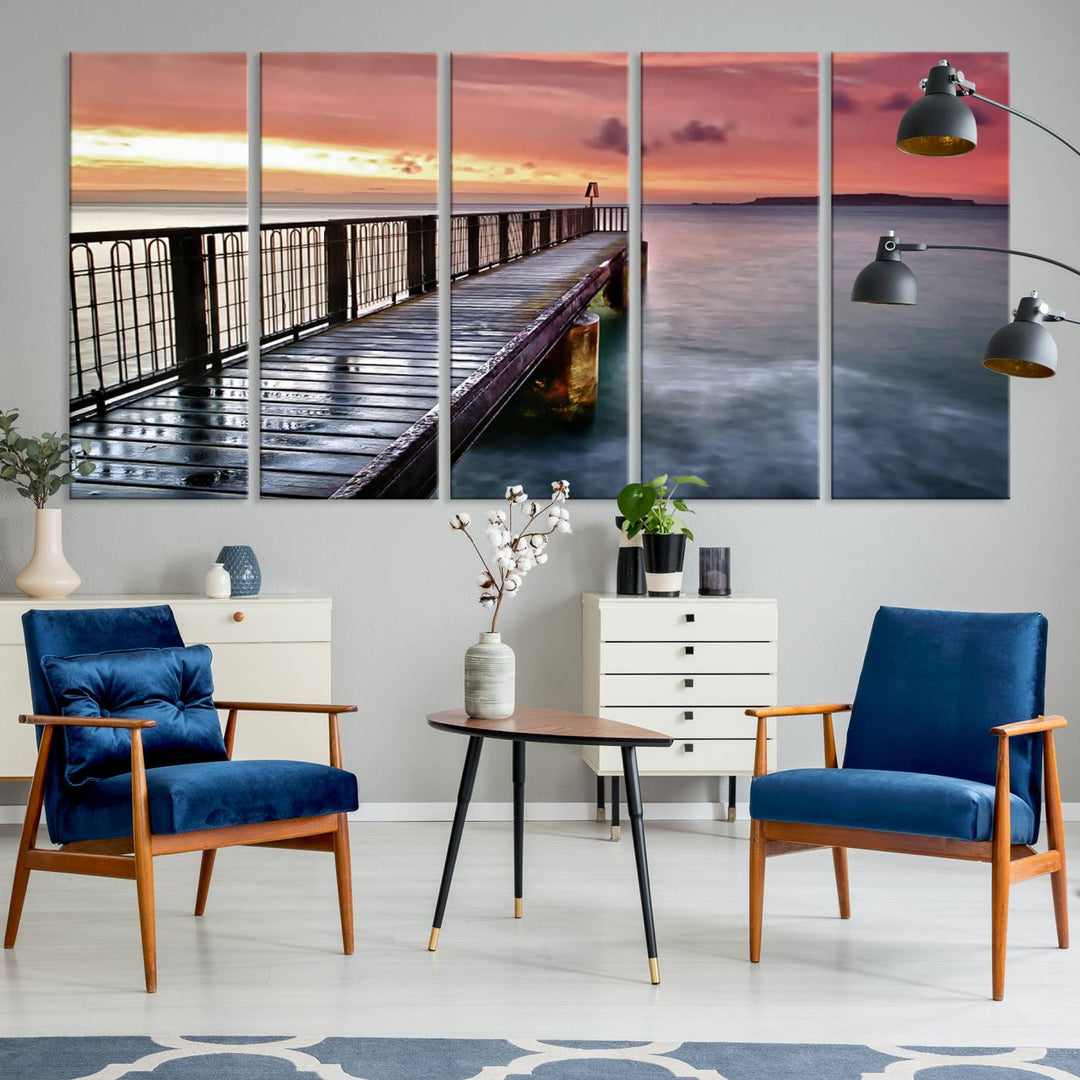 Serene Pier at Sunset Wall Art | Canvas Print | Ready to Hang | Coastal Decor for Living Room