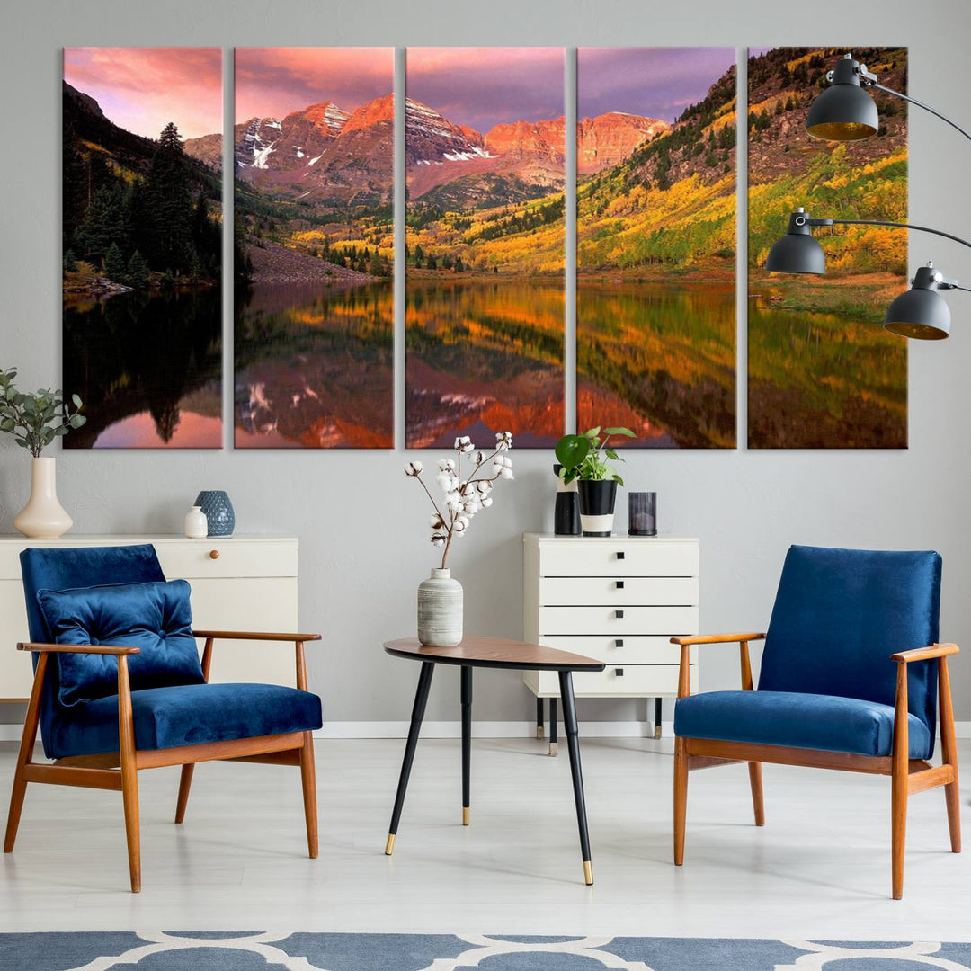 The Colorado Rockies Mountain Sunset Wall Art is a scenic nature canvas, ready to hang.