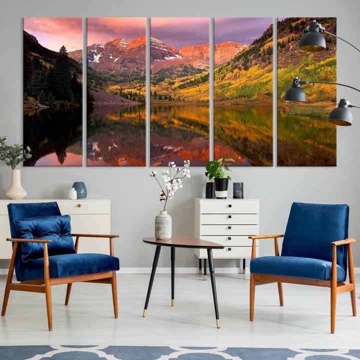 The Colorado Rockies Mountain Sunset Wall Art is a scenic nature canvas, ready to hang.