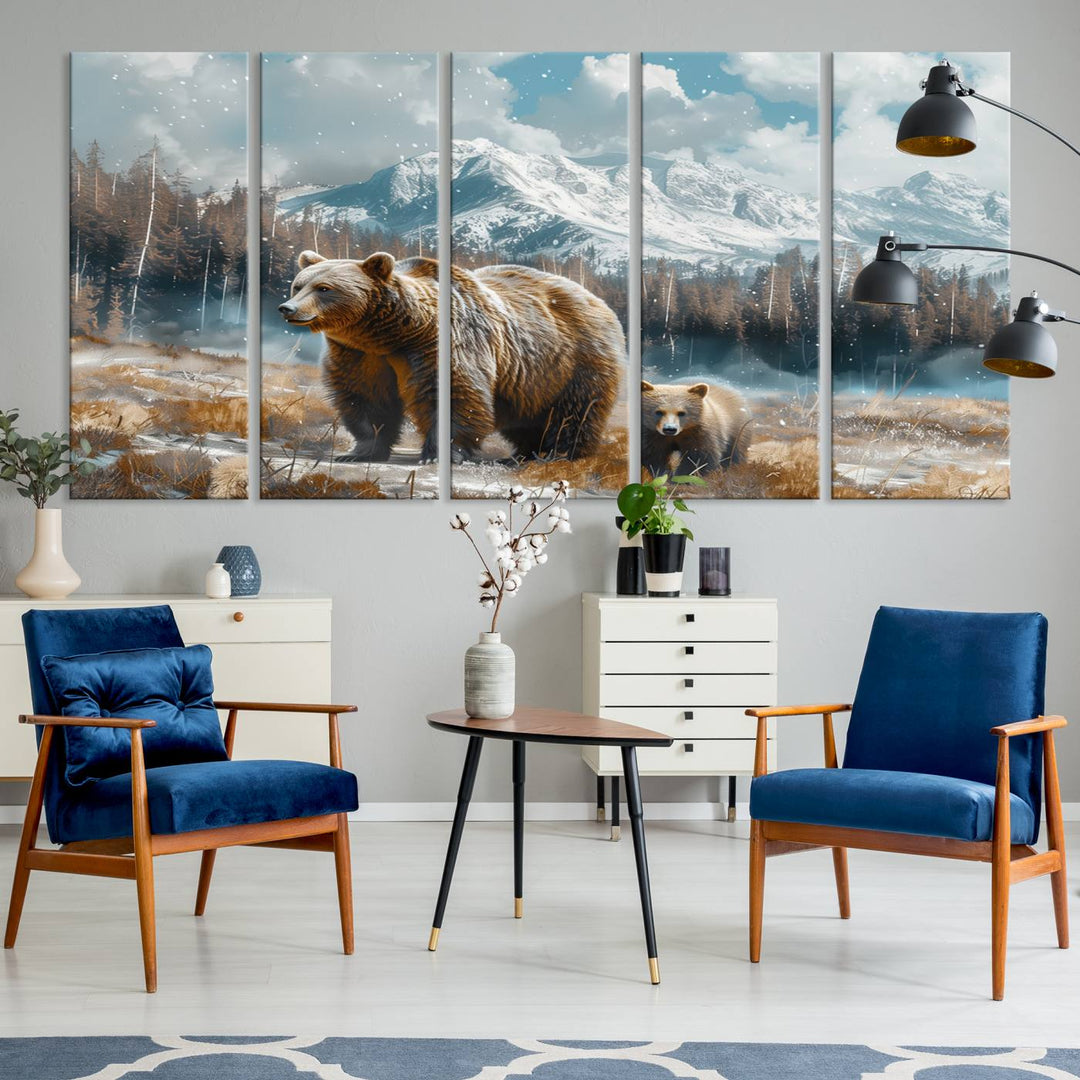 Bear and Baby Bear Wall Art Canvas Print is perfect nursery decor.