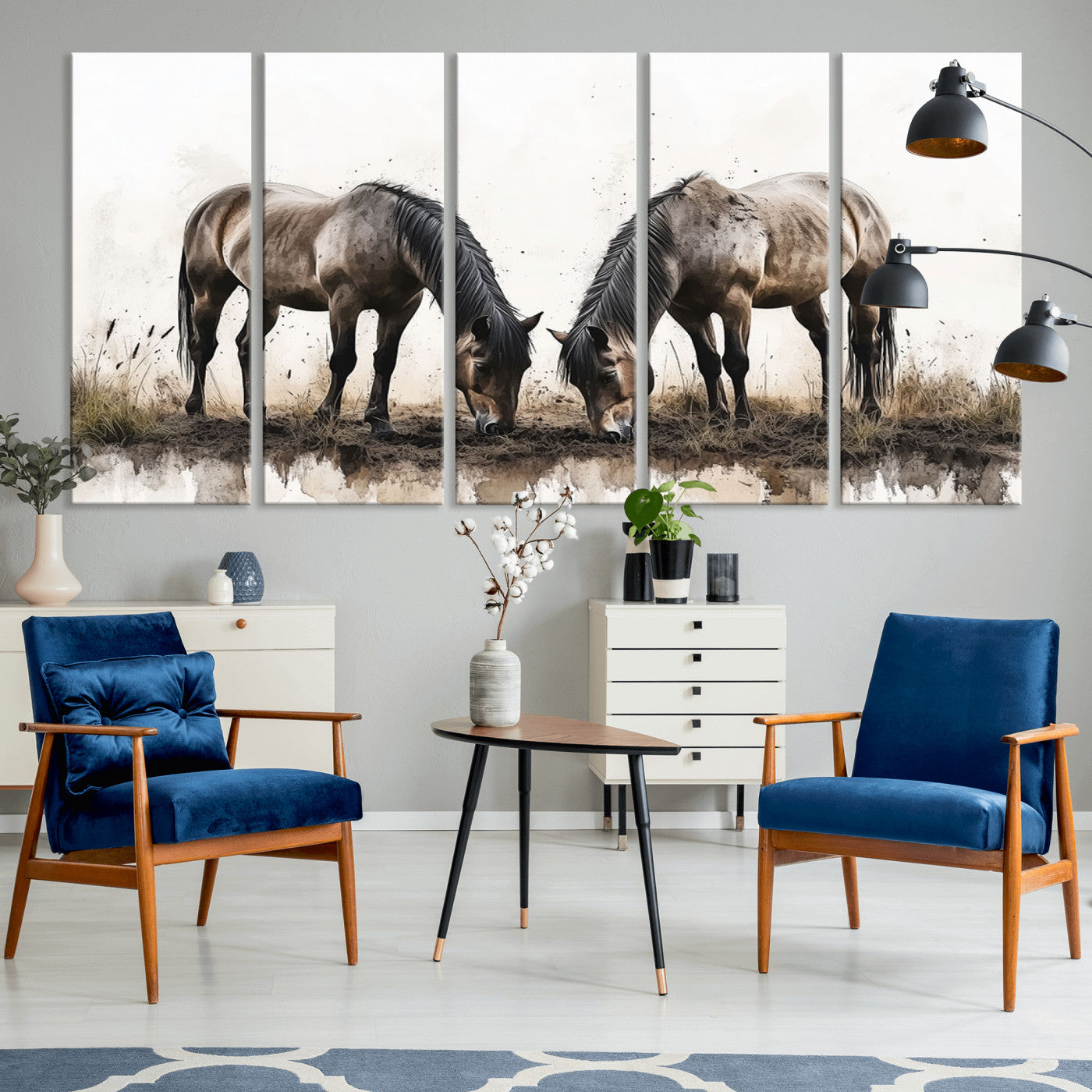 71729-MGV-CV-36X24-Chines Ink Style Horses Wall Art Canvas Print