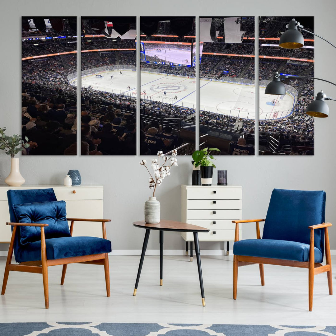 A wall art canvas of Amalie Arena, capturing NHL hockey in Florida.