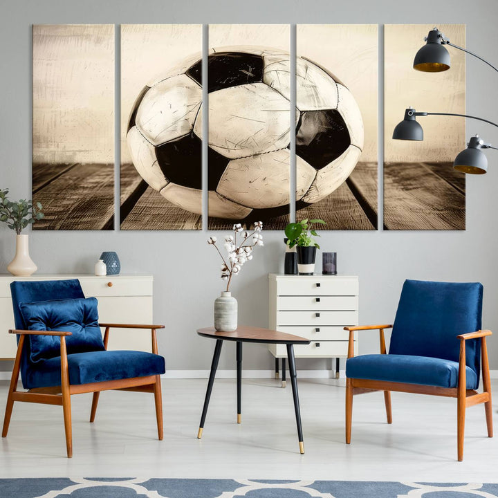 Vintage Soccer Ball Triptych Canvas Art – 3-Panel Soccer Wall Decor, Framed and Ready to Hang Sports Art for Home, Office, or Gym