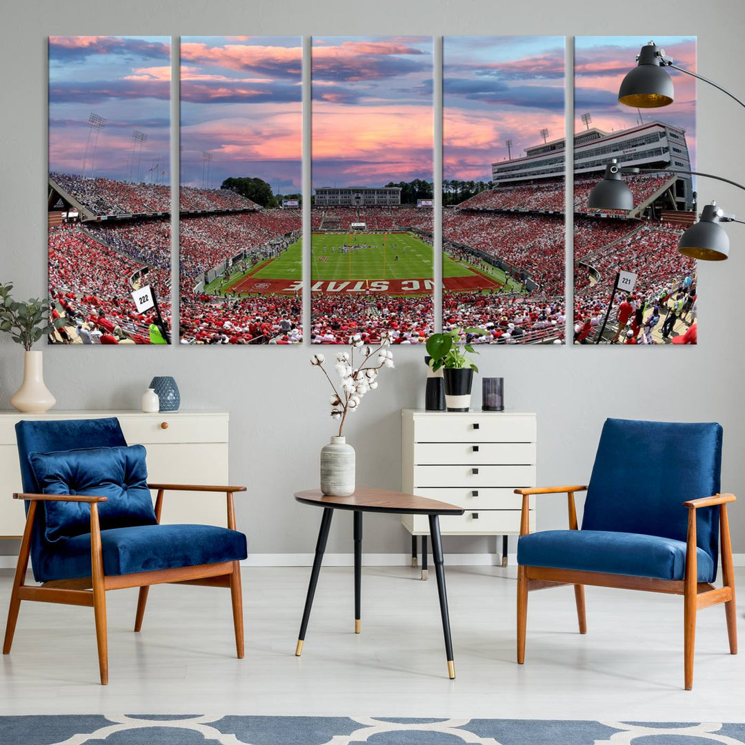 Carter-Finley Stadium Sunset Game Triple Canvas Wall Art - NC State Wolfpack Football Match