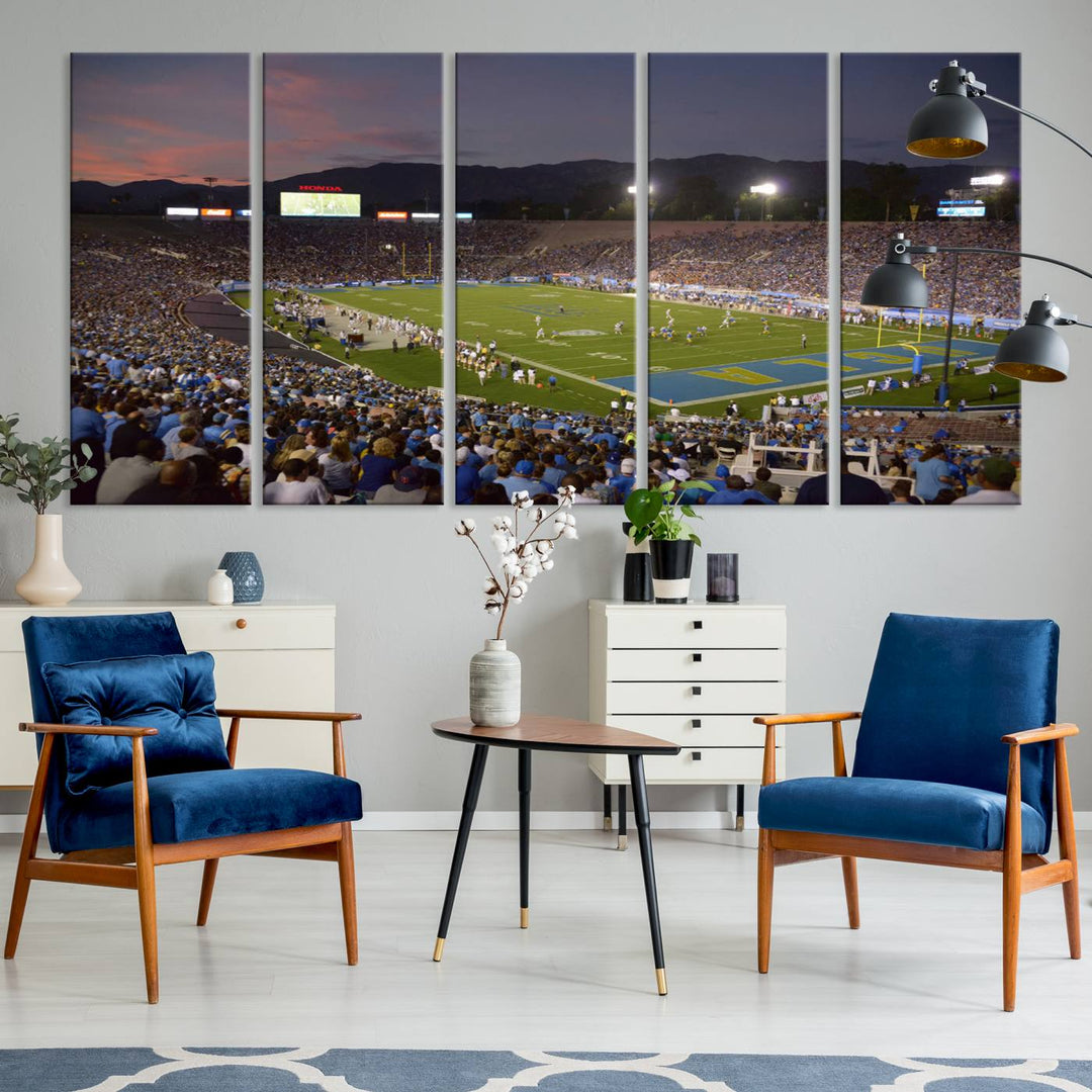 UCLA Bruins Football Team Print - Pasadena Rose Bowl Stadium Wall Art Canvas Print