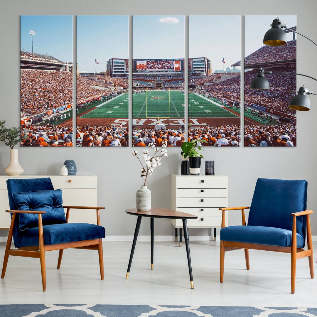 University of Texas Longhorns Football Team Print - Austin Darrell K Royal-Texas Memorial Stadium at Campbell-Williams Field Wall Art Canvas Print