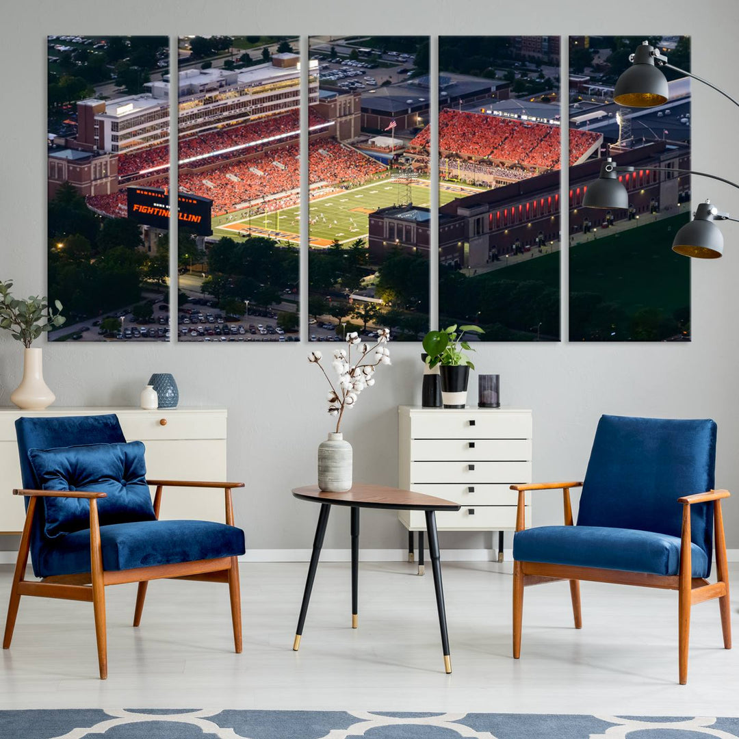 University of Illinois Fighting Illini Football Team Print - Champaign Illinois Memorial Stadium Wall Art Canvas Print