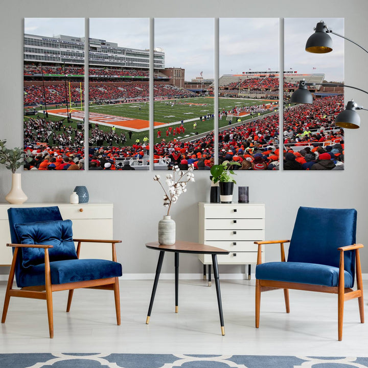 University of Illinois Fighting Illini Football Team Print - Champaign Illinois Memorial Stadium Wall Art Canvas Print