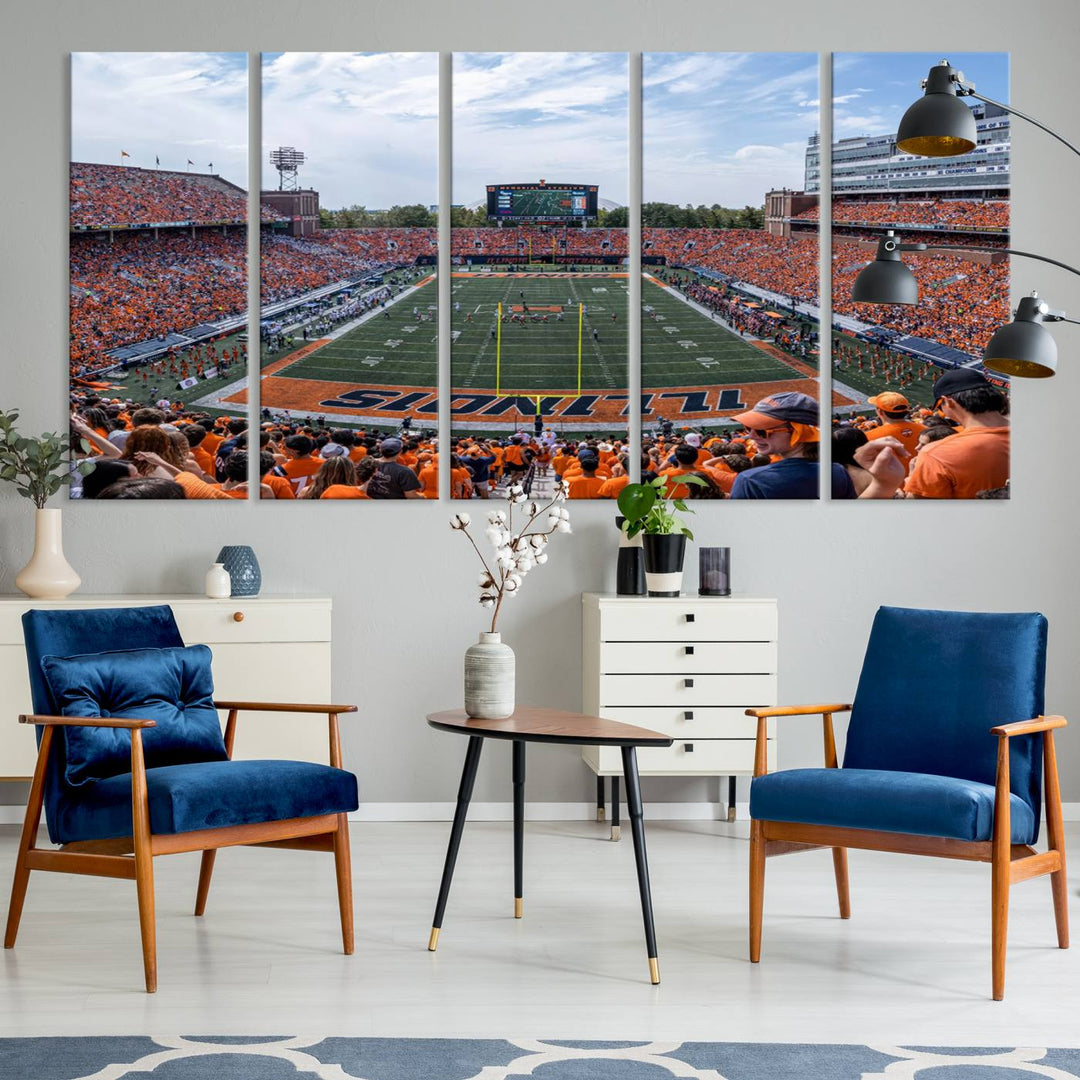 University of Illinois Fighting Illini Football Team Print - Champaign Illinois Memorial Stadium Wall Art Canvas Print