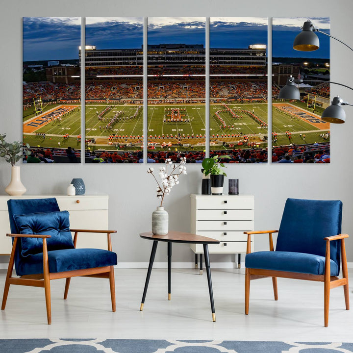 University of Illinois Fighting Illini Football Team Print - Champaign Illinois Memorial Stadium Wall Art Canvas Print