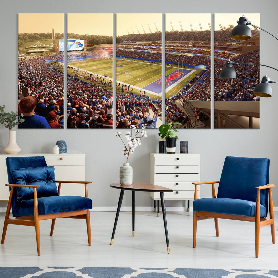 University of Kansas Jayhawks Football Team Print - Lawrence Kansas Memorial Stadium Wall Art Canvas Print