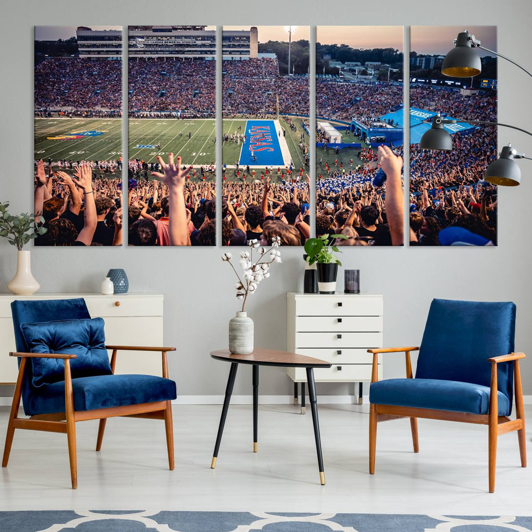 University of Kansas Jayhawks Football Team Print - Lawrence Kansas Memorial Stadium Wall Art Canvas Print