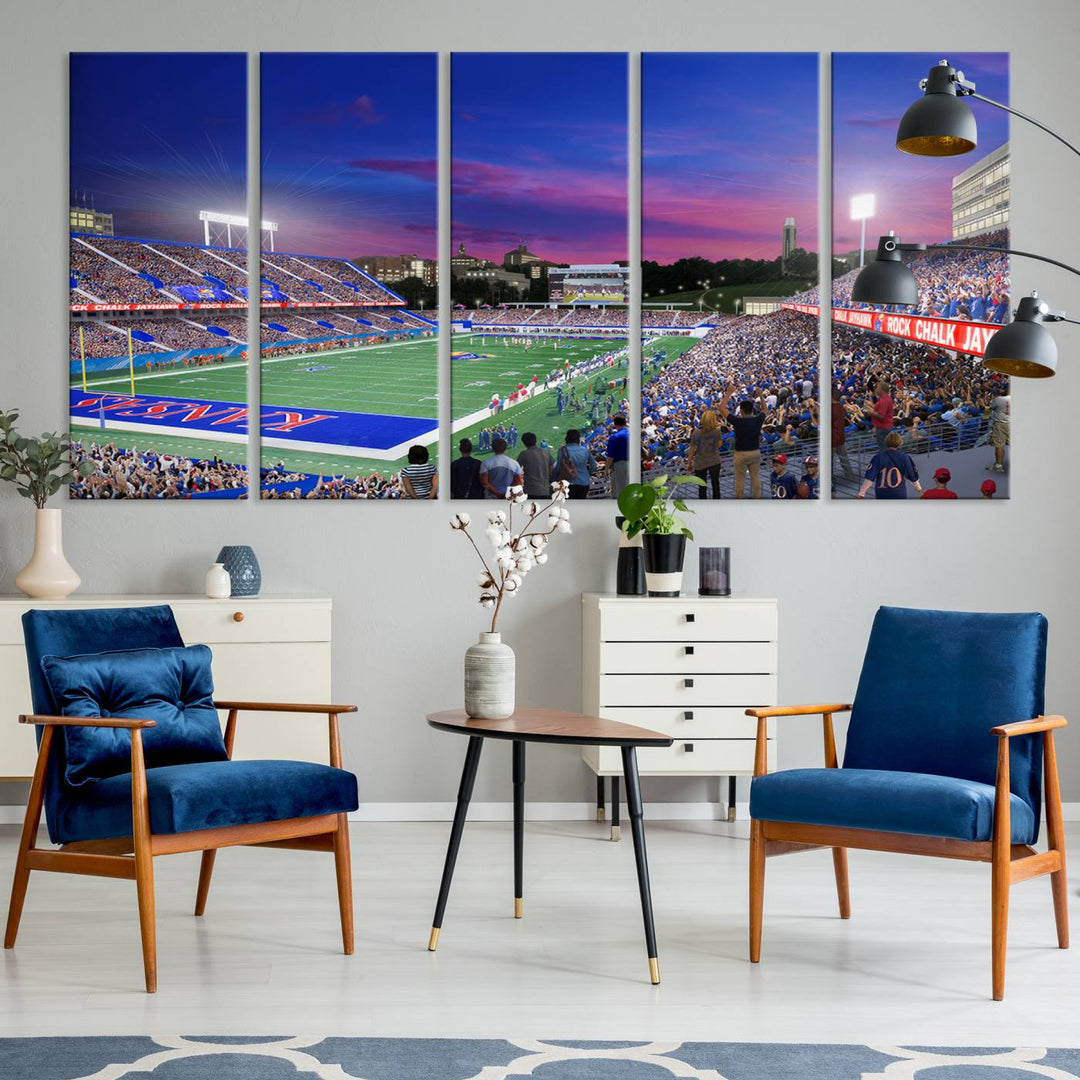 University of Kansas Jayhawks Football Team Print - Lawrence Kansas Memorial Stadium Wall Art Canvas Print