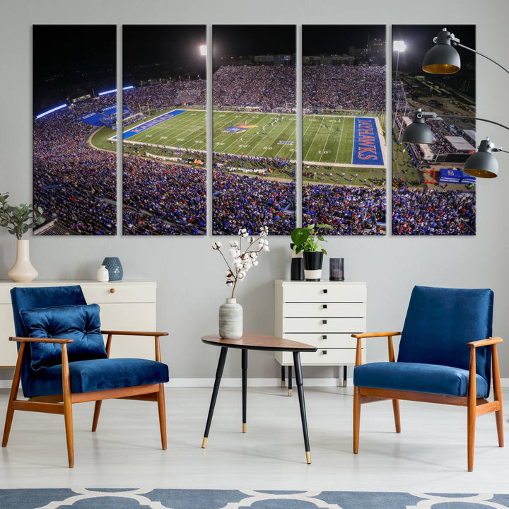 University of Kansas Jayhawks Football Team Print - Lawrence Kansas Memorial Stadium Wall Art Canvas Print