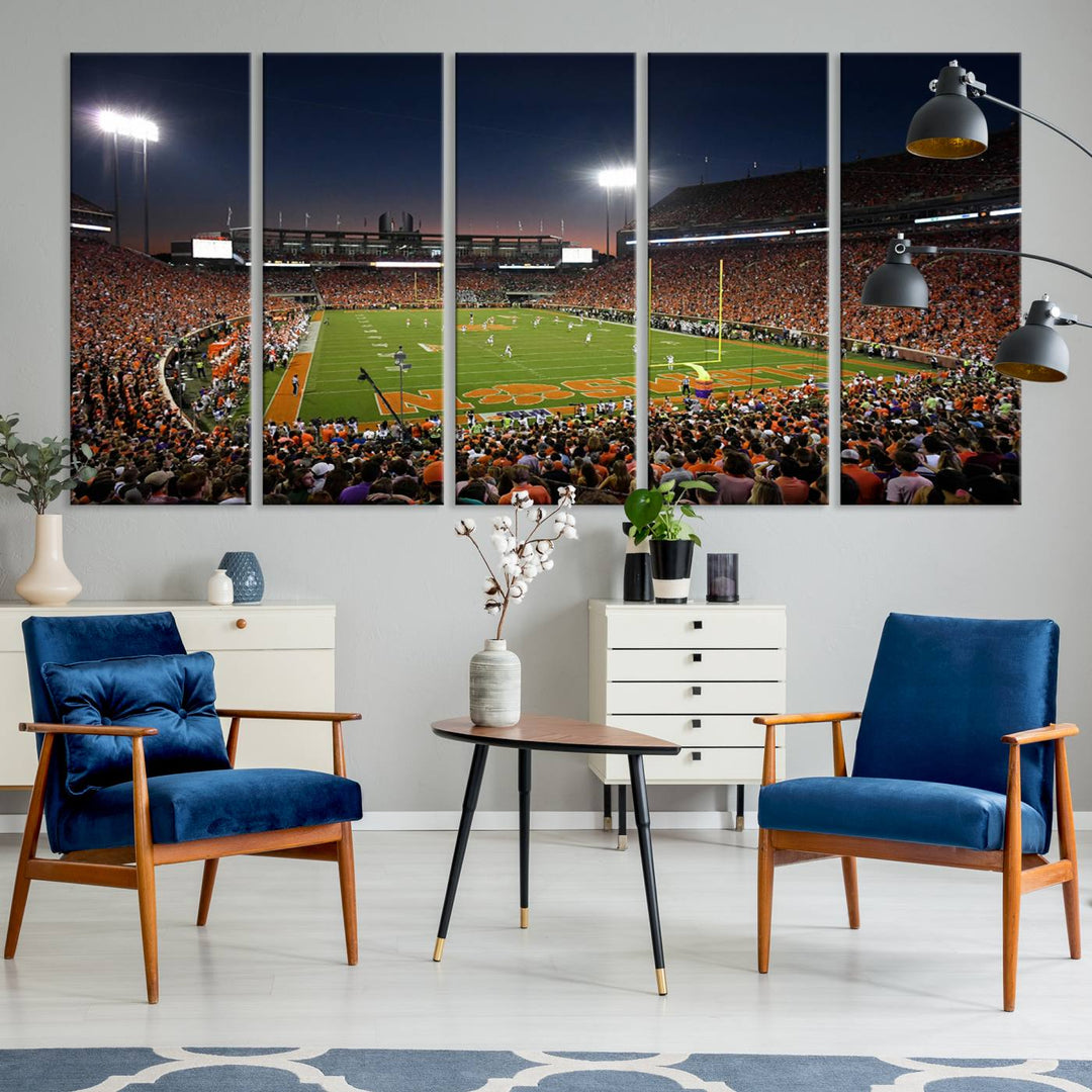 Clemson University Tigers Football Team Print - Clemson Memorial Stadium Wall Art Canvas Print