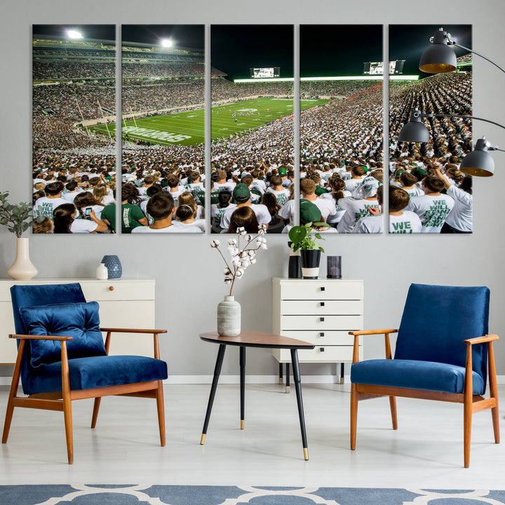 Michigan State Spartans Football Team Print - East Lansing Spartan Stadium Wall Art Canvas Print