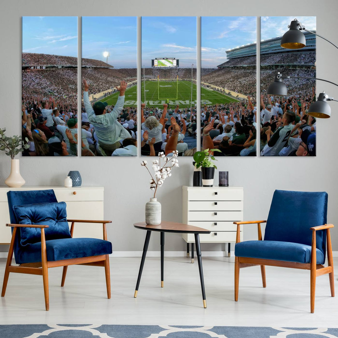 Michigan State Spartans Football Team Print - East Lansing Spartan Stadium Wall Art Canvas Print