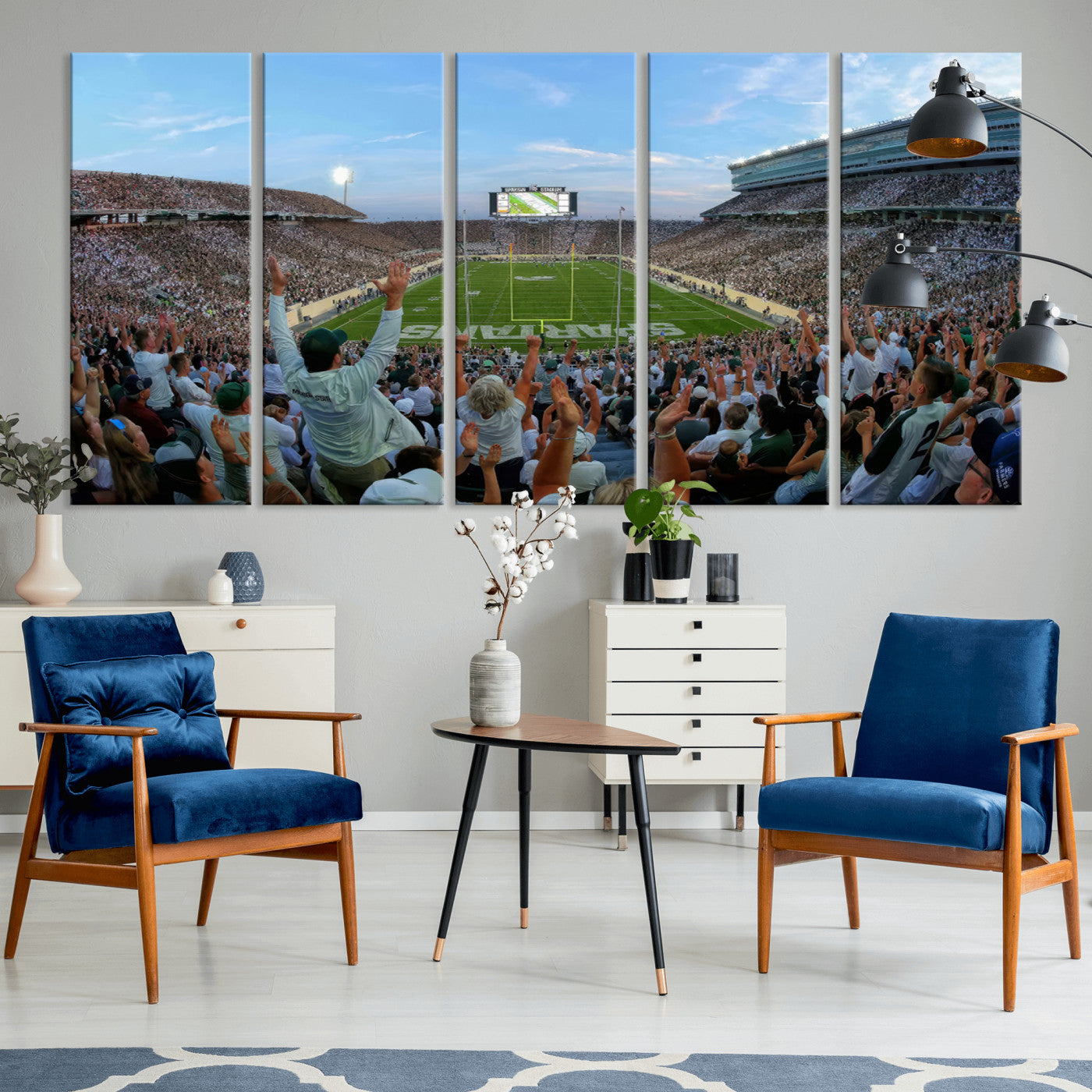MGV-CV-60X31-5P - Michigan State Spartans Football Team Print - East Lansing Spartan Stadium Wall Art Canvas Print