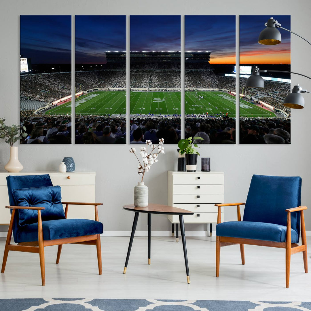 Michigan State Spartans Football Team Print - East Lansing Spartan Stadium Wall Art Canvas Print