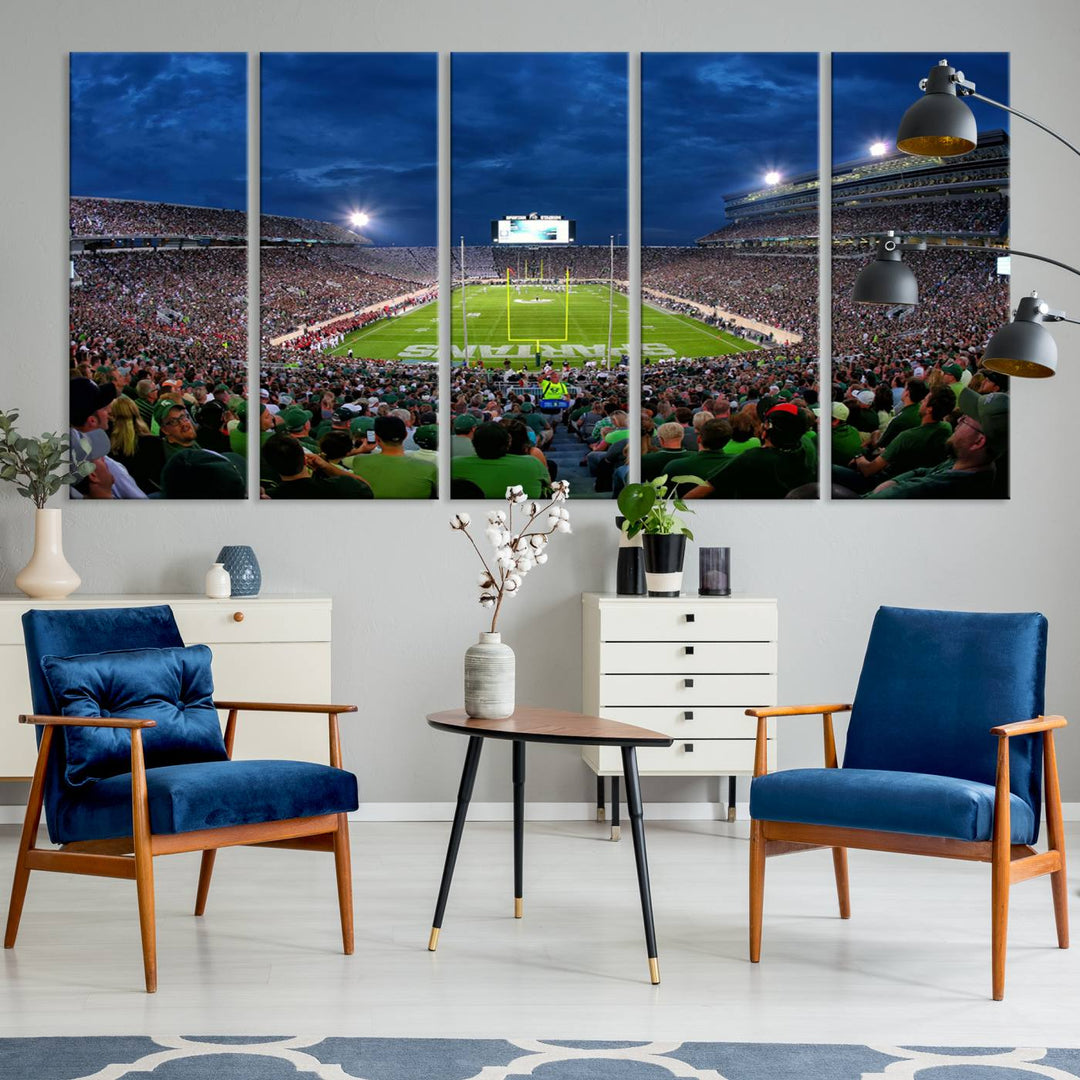 Michigan State Spartans Football Team Print - East Lansing Spartan Stadium Wall Art Canvas Print