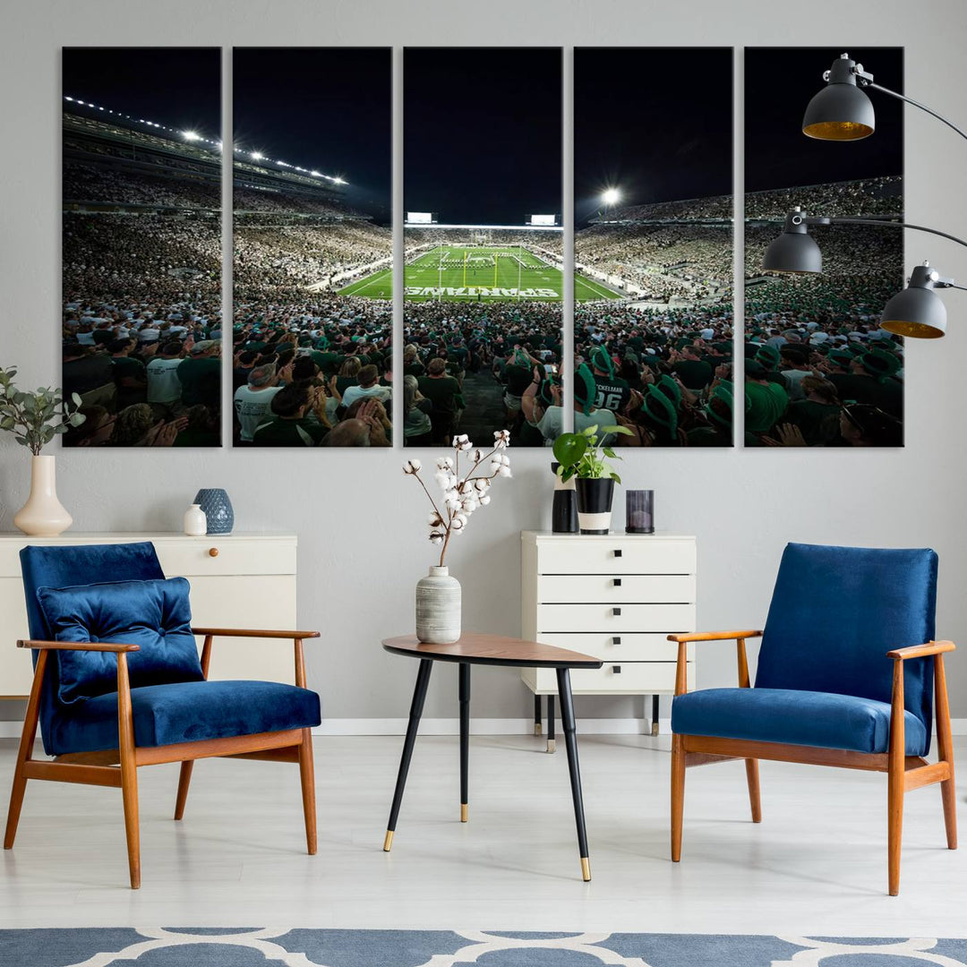 Michigan State Spartans Football Team Print - East Lansing Spartan Stadium Wall Art Canvas Print