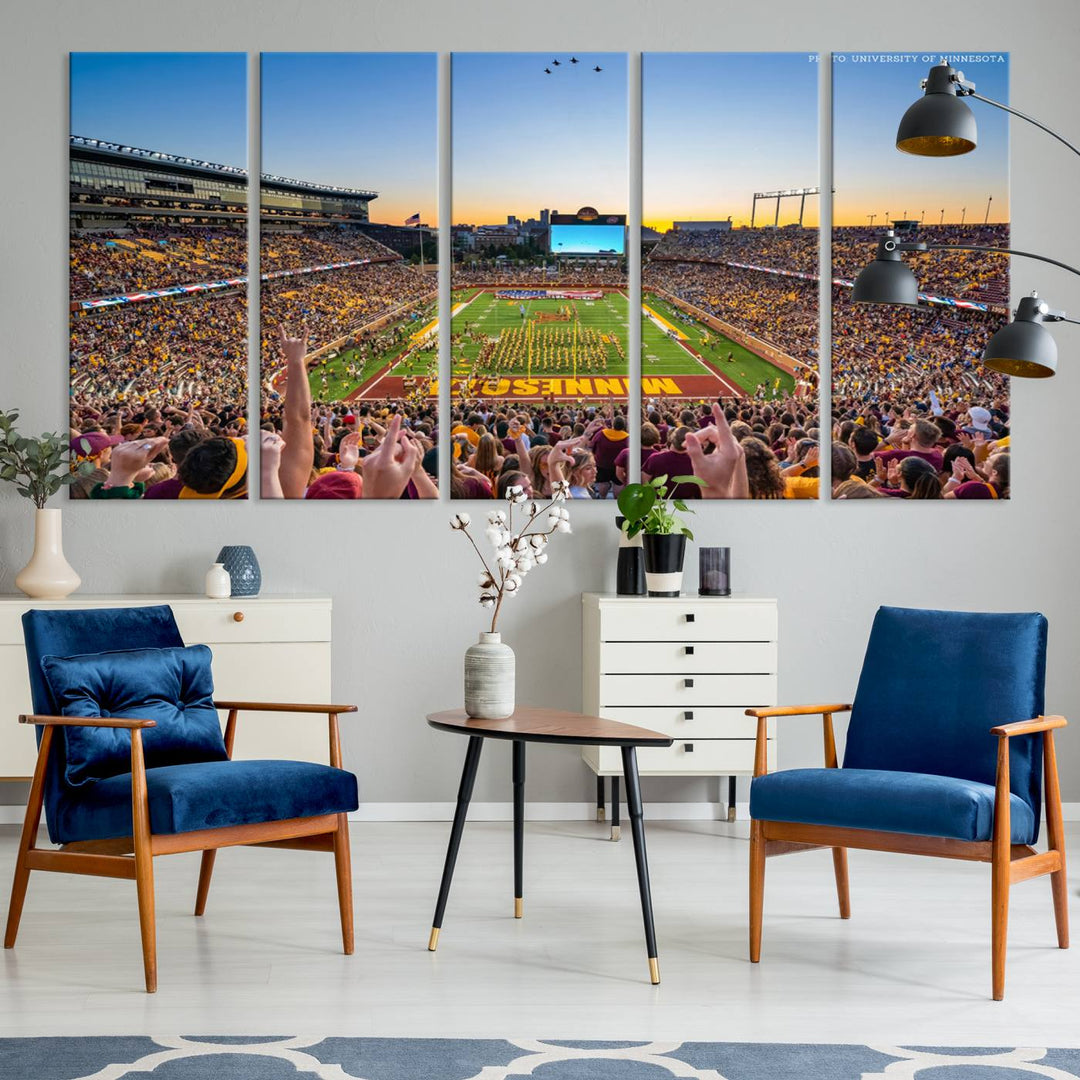 University of Minnesota Golden Gophers Football Team Print - Minneapolis Huntington Bank Stadium Wall Art Canvas Print