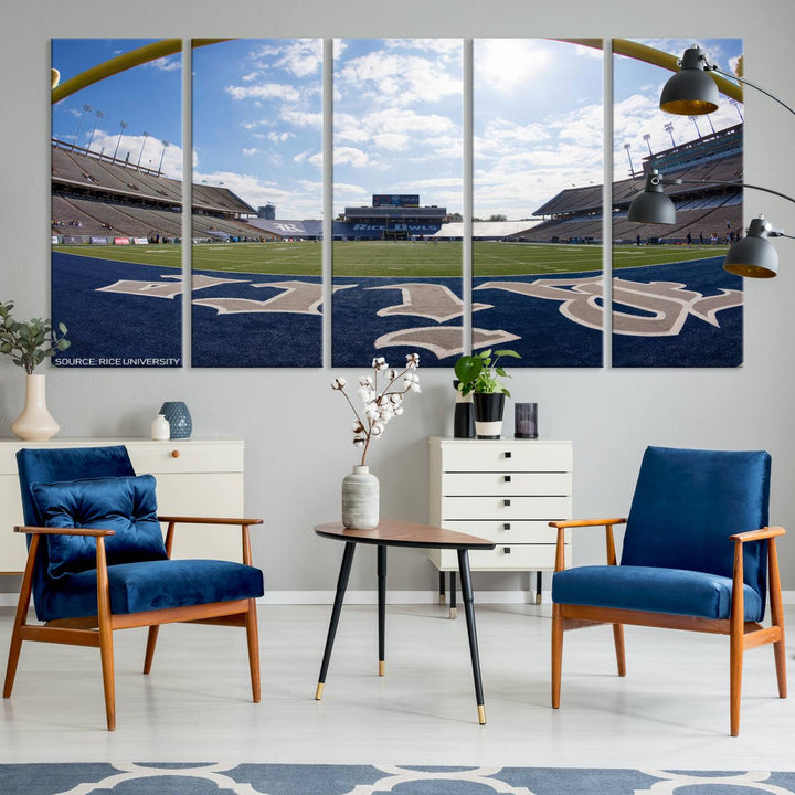 Rice University Owls Football Team Print - Houston Rice Stadium Wall Art Canvas Print