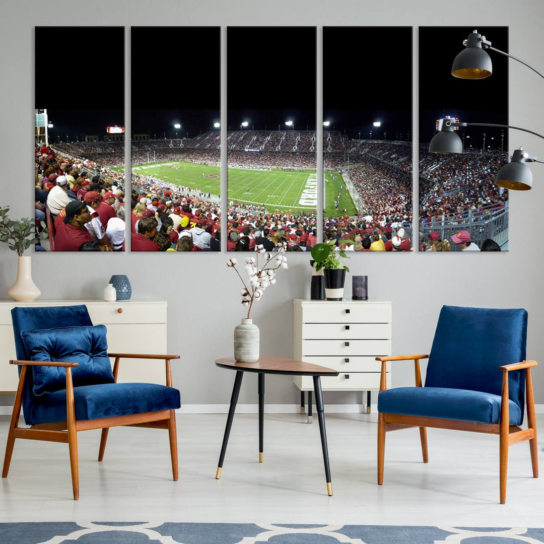 This Stanford University Cardinal Football Team canvas print, depicting fans in red filling Stanford Stadium at night, is perfect.