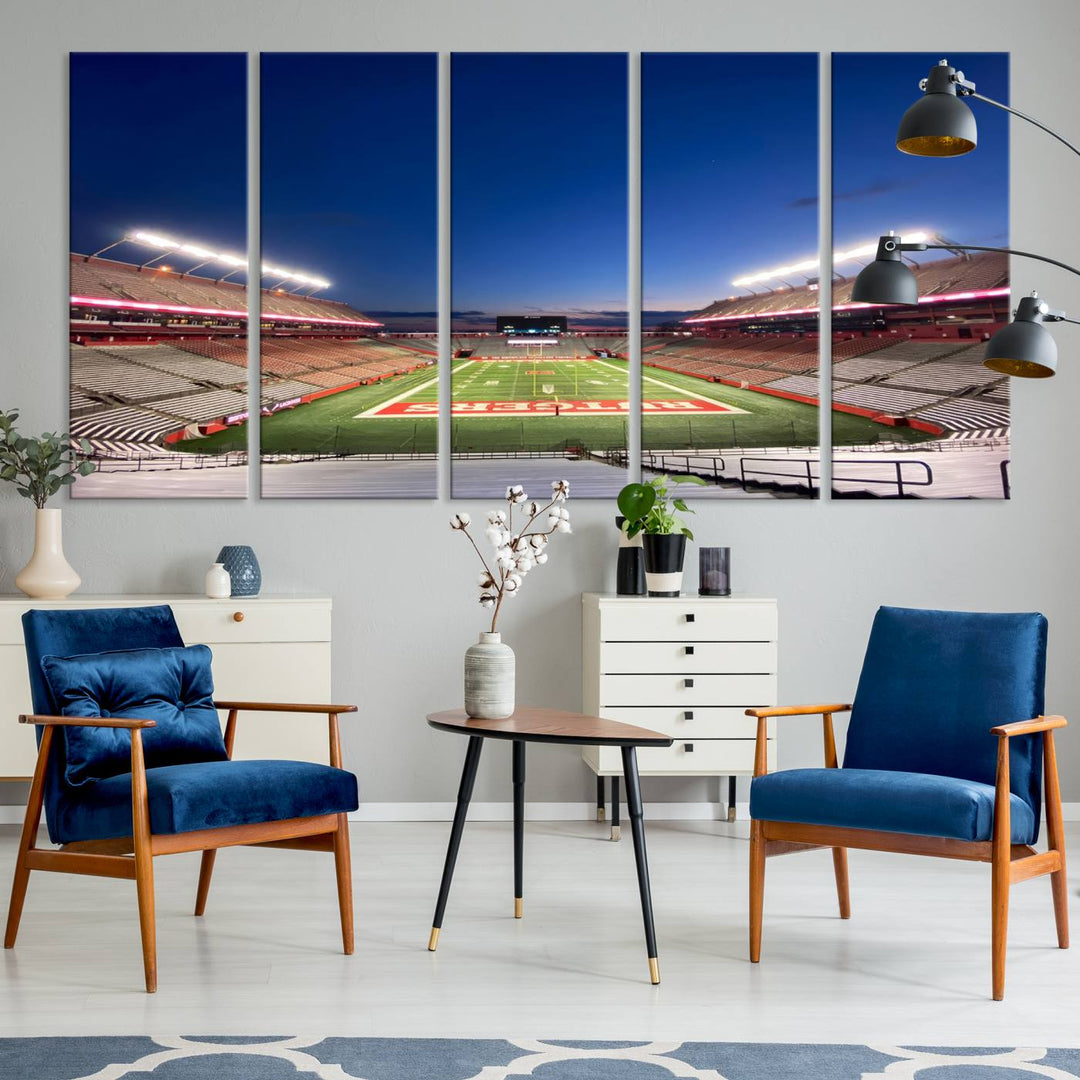 A large SHI Stadium at dusk, ideal for a Rutgers Scarlet Knights Football Team canvas print.