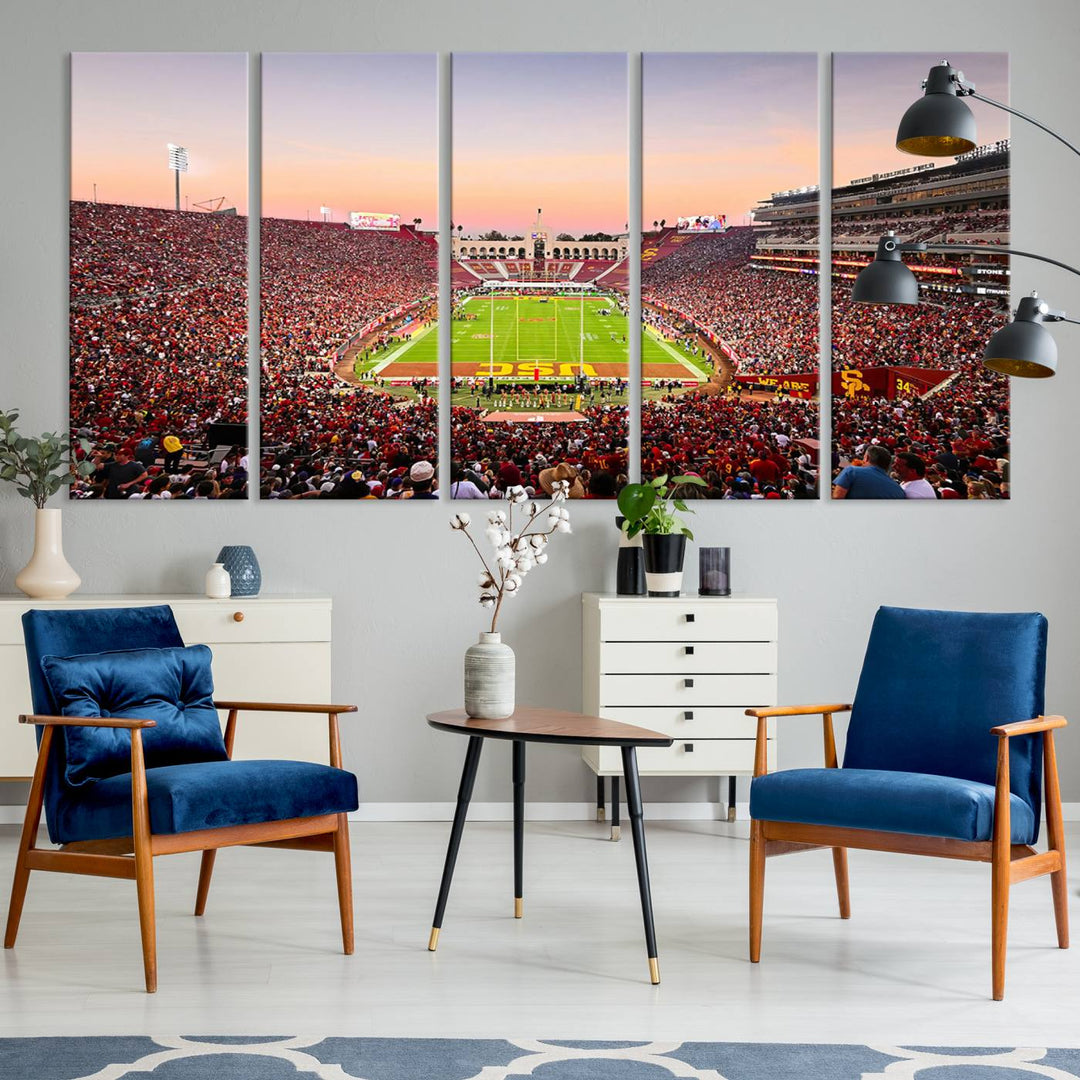 The University of Southern California USC Trojans Football Team Print - Los Angeles Memorial Coliseum Stadium Wall Art Canvas Print