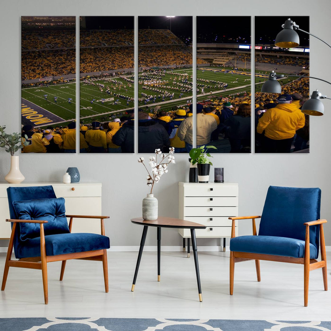 West Virginia Uni Mountaineers Football Canvas Wall Art Print.