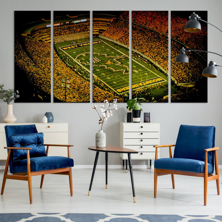 West Virginia University Mountaineers Football Team Print - Milan Puskar Stadium Canvas Print Wall Art, Morgantown City Print