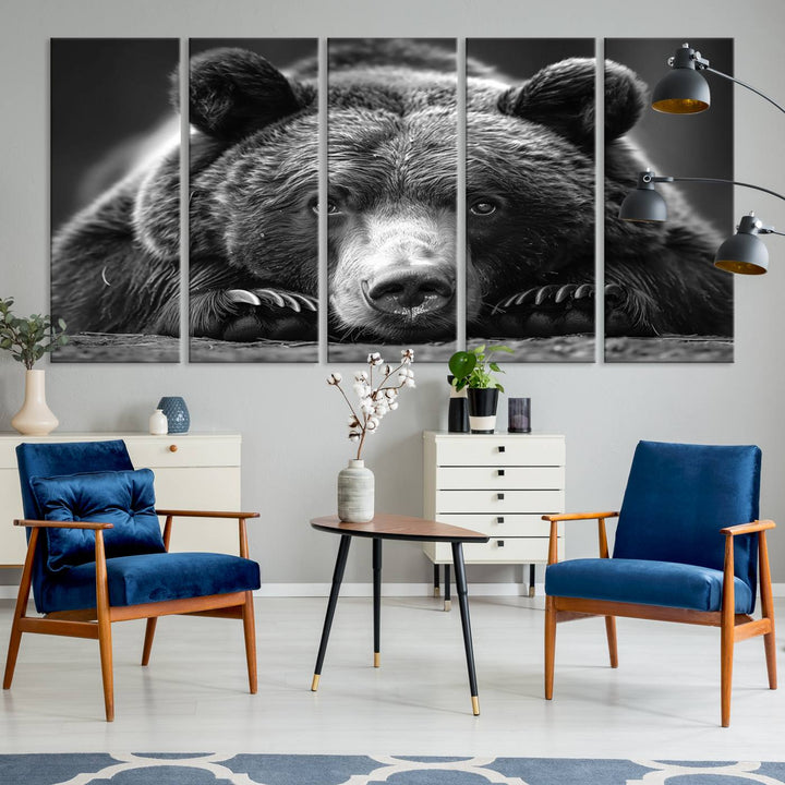 Resting Grizzly Bear Canvas Print | Ready to Hang Wall Art | Rustic Cabin & Farmhouse Decor | Wildlife Art